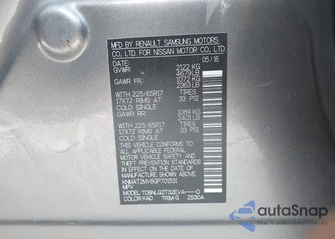 2016 Nissan Rogue Sv from USA, damaged, VIN KNMAT2MV8GP701531